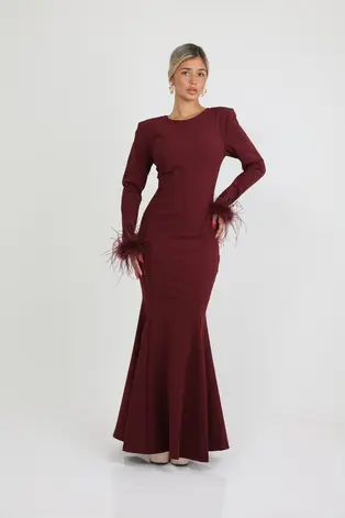 שמלת משי בורדו