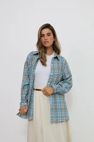 חולצה נועה משבצות טורקיז