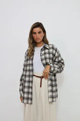 חולצה נועה משבצות חום שמנת