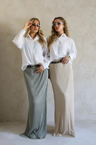 חצאית פליסה שמנת ירוק