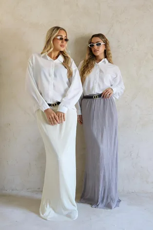 חצאית לין לבן /אפור